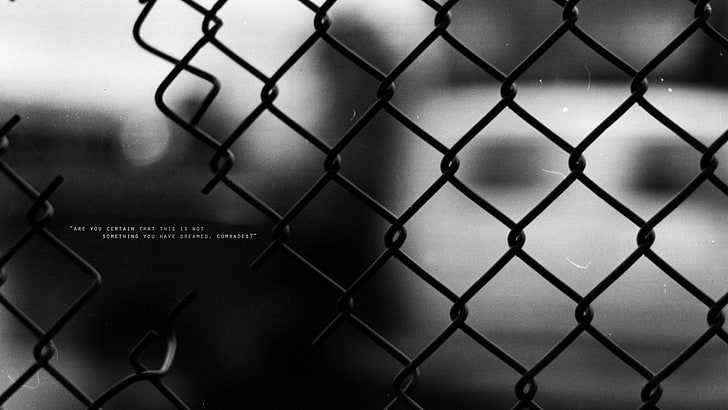 recinzione metallica grigia, recinzione, filo metallico, parole, espressione, Sfondo HD