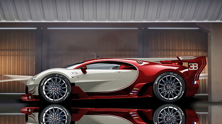 red and white coupe, reflection, Bugatti, Veyron, Bugatti Veyron, hypercar, sports car, The Bugatti Veyron EB 16.4, HD wallpaper