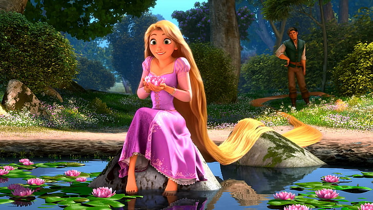 Филмът на Disney Tangled, Рапунцел, водни лилии, Рапунцел: заплетена приказка, HD тапет