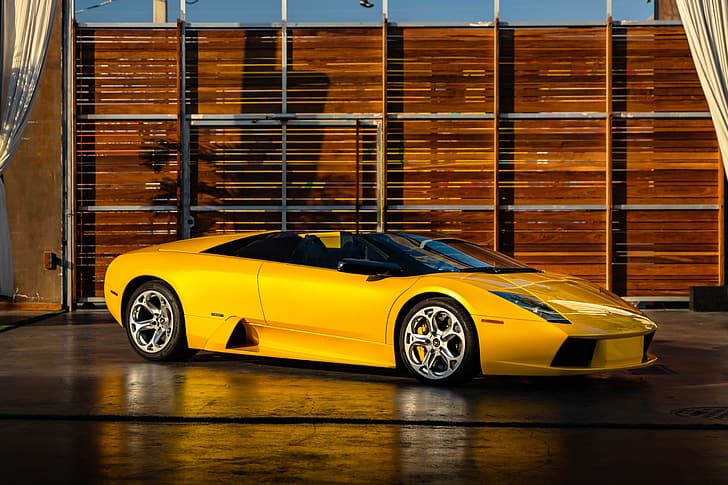 Lamborghini, supercar, yellow, Murcielago, lambo, Lamborghini Murcielago Roadster, HD wallpaper