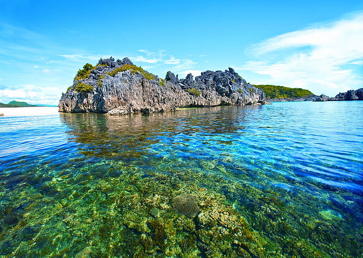 landscape photograph of islet, nature, island, tropical, sea, summer, HD wallpaper