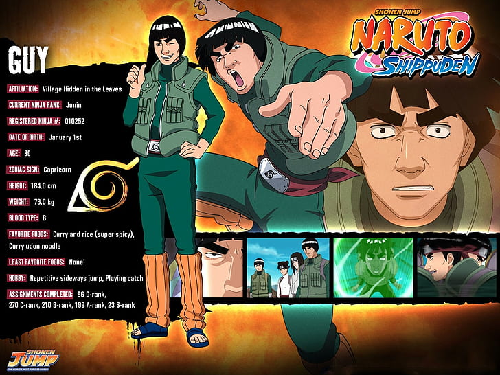 Naruto, Rock Lee, Hyuuga Neji, Tenten, Might Guy, Inschrift, Jacke, HD-Hintergrundbild