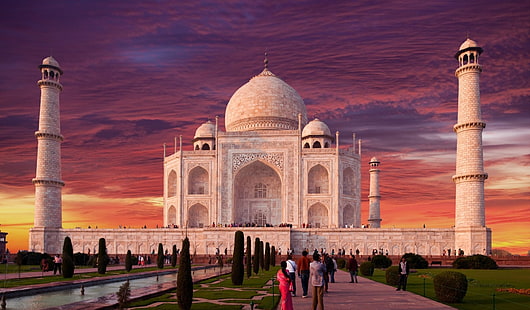 Taj Mahal, Indie, Pomniki, Taj Mahal, Agra, Indie, Niebo, Zachód słońca, Uttar Pradesh, Tapety HD HD wallpaper