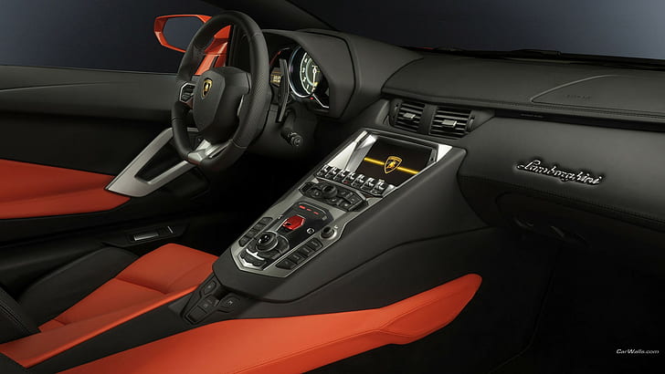 Lamborghini Aventador, Lamborghini, wnętrze samochodu, Super Car, samochód, pojazd, Tapety HD