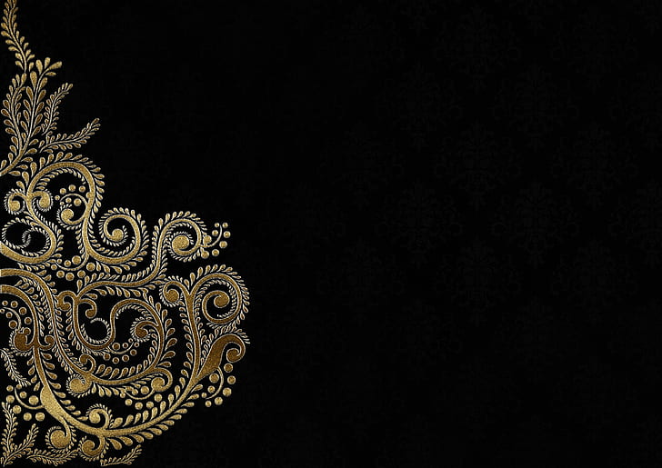 background, gold, pattern, black, ornament, HD wallpaper