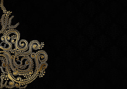 tło, złoto, wzór, czarny, ornament, Tapety HD HD wallpaper