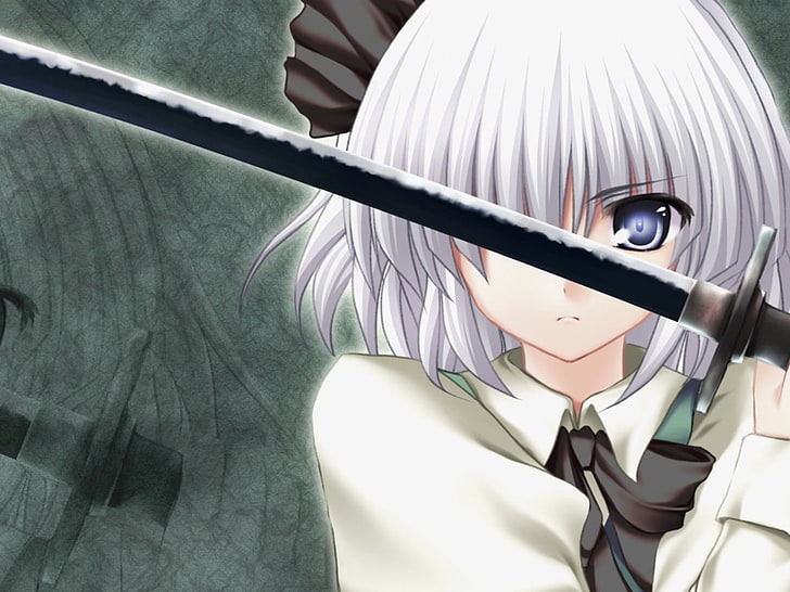 personagem de anime feminino segurando katana papel de parede, menina, loira, espada, olhar, plano de fundo, HD papel de parede