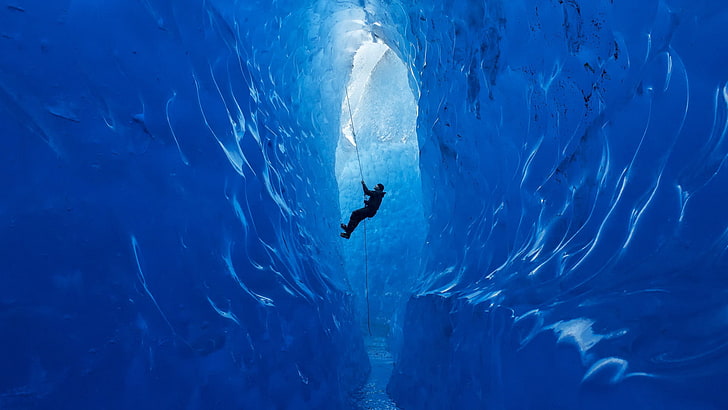 пещера, лед, природа, синий, HD обои