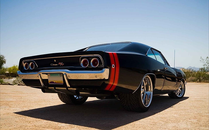 black coupe, car, muscle cars, Dodge Charger, Dodge, HD wallpaper