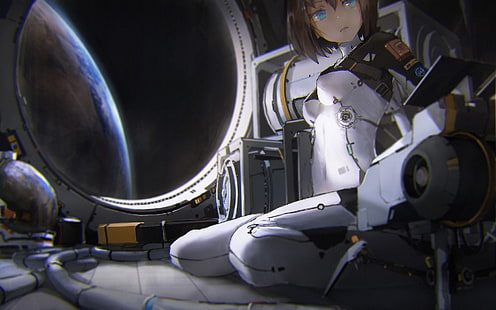 Anime Mädchen, Science-Fiction, Body, blaue Augen, Raumschiff, Anime, HD-Hintergrundbild HD wallpaper