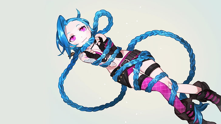 female anime character digital wallpaper, Jinx (League of Legends), League of Legends, blue hair, video games, HD wallpaper