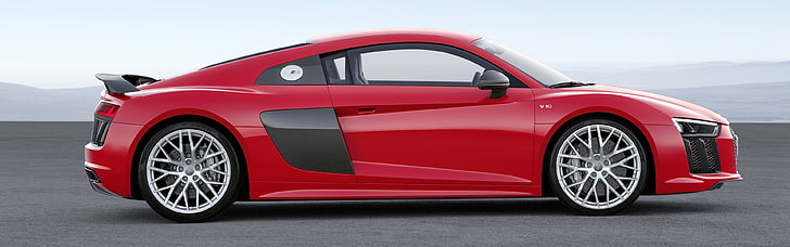 rote und schwarze Autotür, Audi R8, Auto, Fahrzeug, Super Car, Doppelmonitore, Mehrfachanzeige, rote Autos, HD-Hintergrundbild