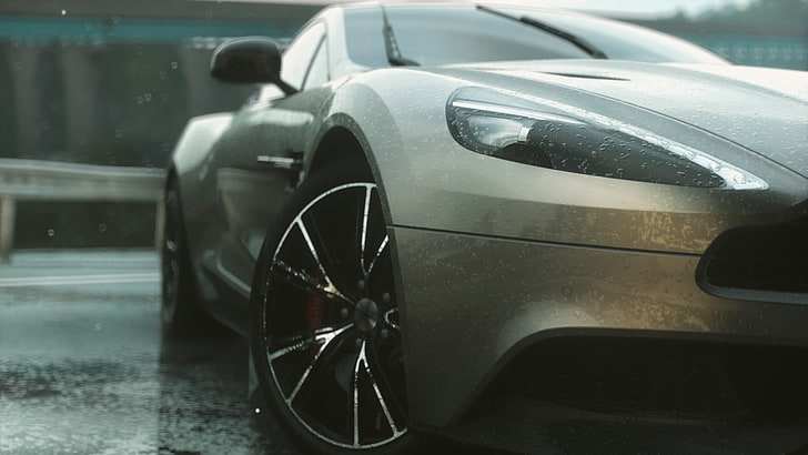 сиво превозно средство, Driveclub, кола, дъжд, Aston Martin, HD тапет
