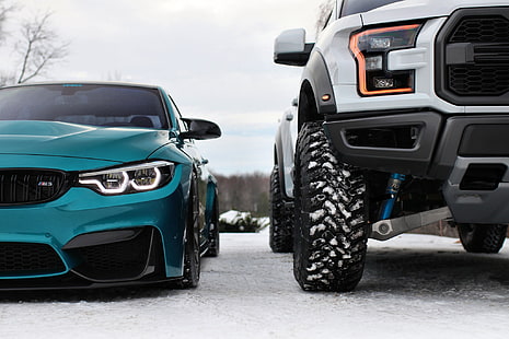 Ford, BMW, niebieski, zimowy, raptor, śnieżny, biały, F150, F80, LED, Tapety HD HD wallpaper