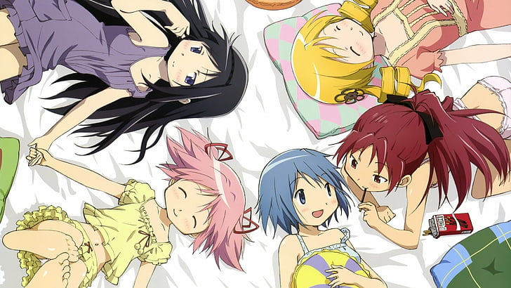 أنيمي ، Puella Magi Madoka Magica ، و Homura Akemi ، و Kyōko Sakura ، و Madoka Kaname ، و Mami Tomoe ، و Sayaka Miki، خلفية HD