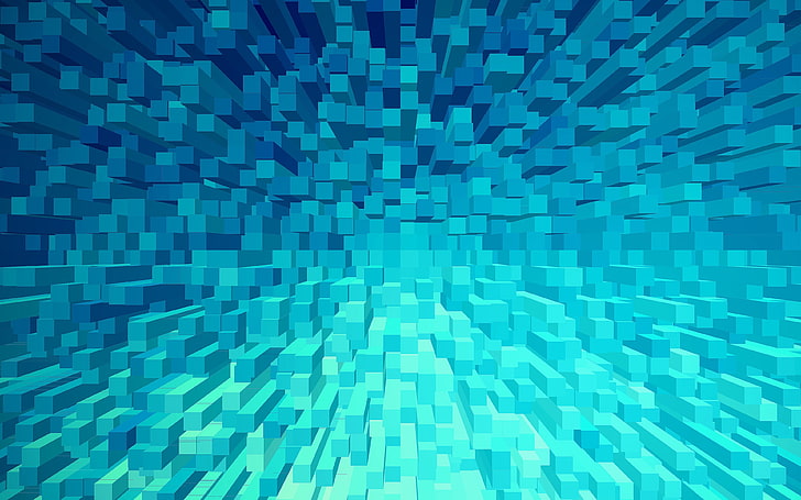 Синьо 3D квадратно стълбово лъчево абстрактно изкуство, HD тапет