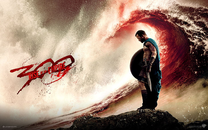 300 Rise of the Empire digital wallpaper, 300: Rise of an Empire, movies, sword, shield, waves, HD wallpaper