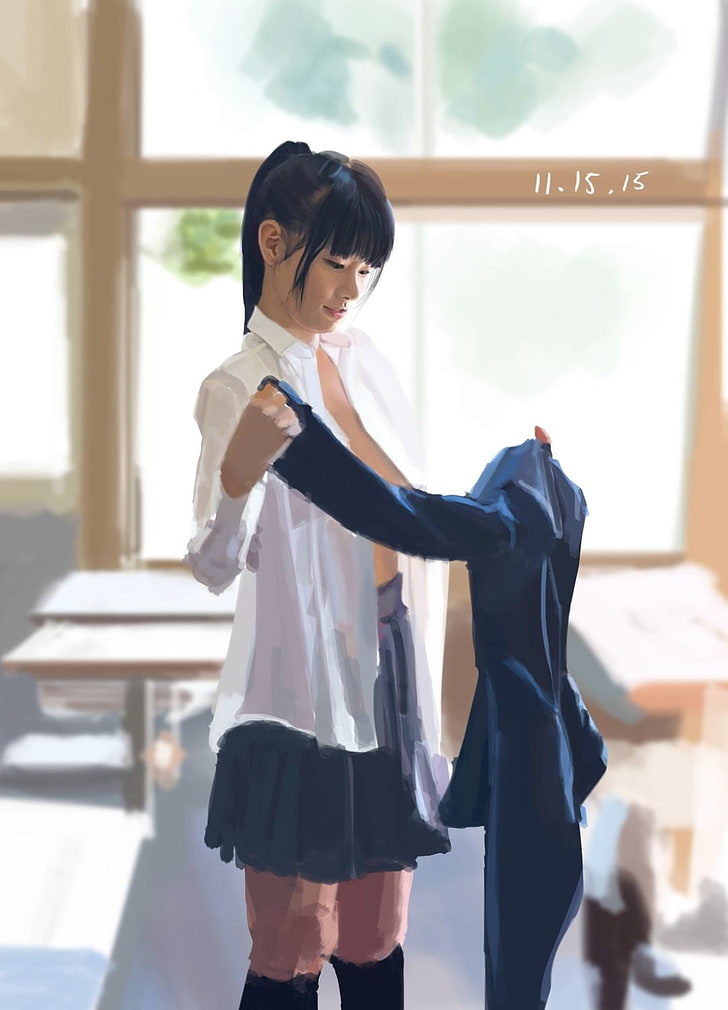 camicia da donna bianca, 2D, giapponese, Sfondo HD, sfondo telefono