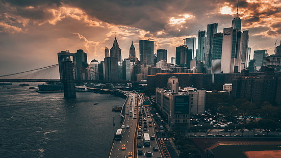 czarne wieżowce i wieżowce, miasto, budynek, Nowy Jork, pejzaż miejski, Tapety HD HD wallpaper