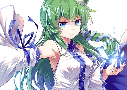 sanae kochiya, green hair, touhou, snake, Anime, HD wallpaper HD wallpaper