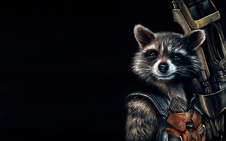 cat illustration, background, art, raccoon, Rocket, Guardians Of The Galaxy, Rocket raccoon, HD wallpaper