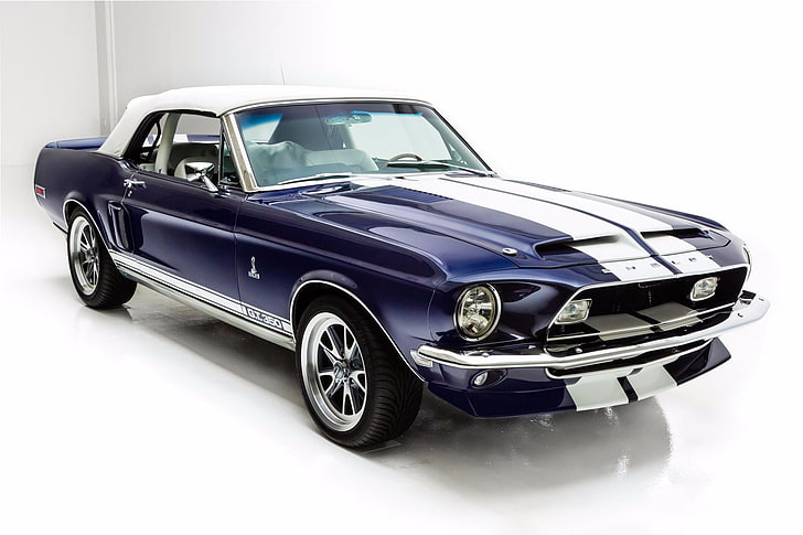 1968, azul, automóviles, descapotable, Ford, GT350, Mustang, Shelby, Fondo de pantalla HD