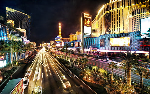 Las Vegas, City, Night, Roads, Lights, Buildings, las vegas, city, night, roads, lights, buildings, HD wallpaper HD wallpaper