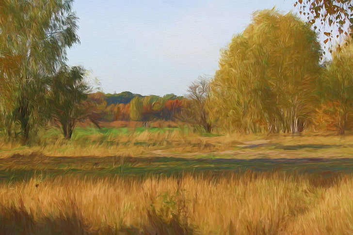 Artistic, Landscape, Earth, Grass, Nature, Oil Painting, Painting, Tree, HD wallpaper