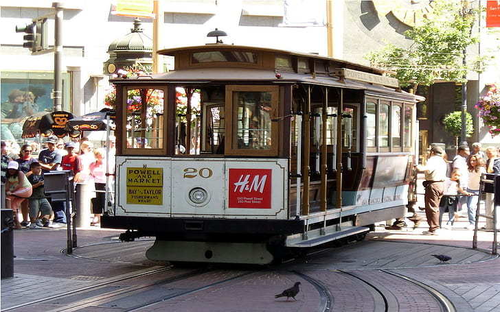 Cable Car, street, cable, tracks, city, cars, HD wallpaper