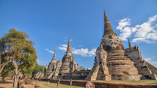 historic site, landmark, temple, sky, place of worship, spire, tourist attraction, wat, ancient history, national historic landmark, unesco world heritage site, building, ayutthaya historical park, thailand, asia, HD wallpaper HD wallpaper