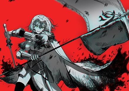 Jeanne (Alter) (Fate / Grand Order), Avenger (Fate / Grand Order), Fate Series, видеоигри момичета, къса коса, меч, банер, HD тапет HD wallpaper