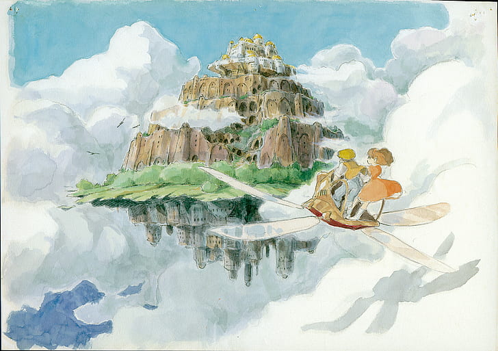 Schloss, Ghibli, in, Laputa, pazu, Sheeta, Himmel, Studio, das, HD-Hintergrundbild