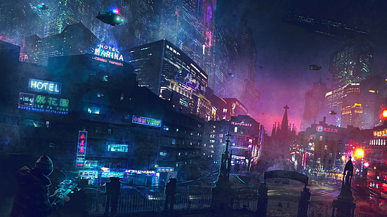apocalipsis, arte de fantasía, paisaje urbano, steampunk, vapor, resplandor, neón, japonés, japón, cyberpunk, arquitectura asiática, ley, futurista, futuro, tokio, robot, android, Fondo de pantalla HD HD wallpaper