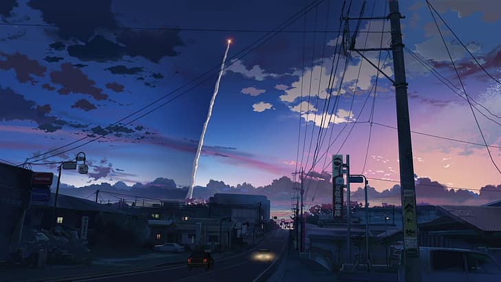 모에 스케이프, 황혼, 도시, 애니메이션, HD 배경 화면