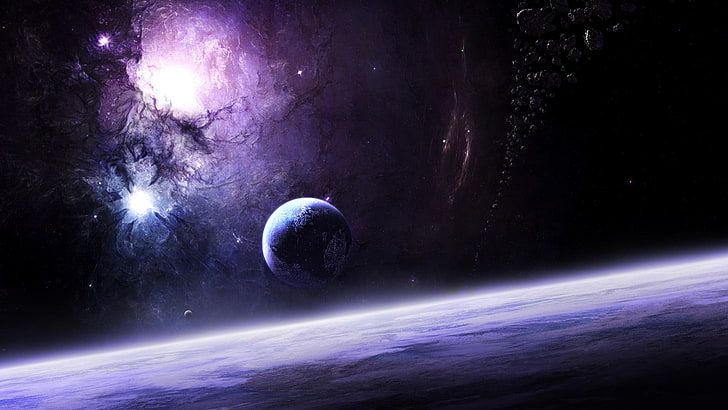 space, planet, Moon, galaxy, colorful, 3D, asteroid, HD wallpaper