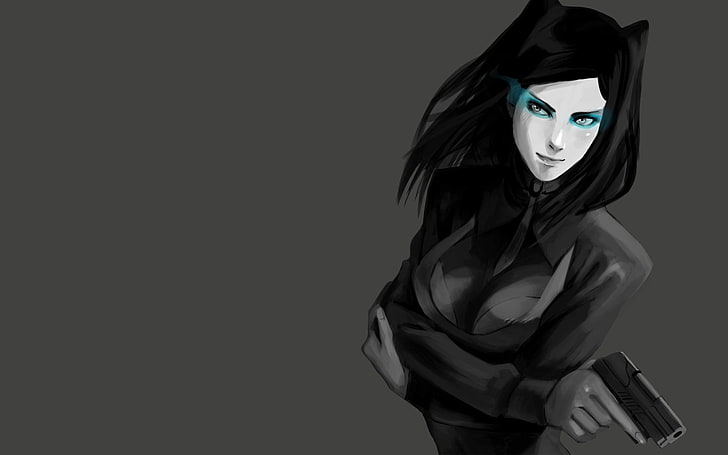 anime girls, Ergo Proxy, selective coloring, weapon, gun, simple background, anime, HD wallpaper