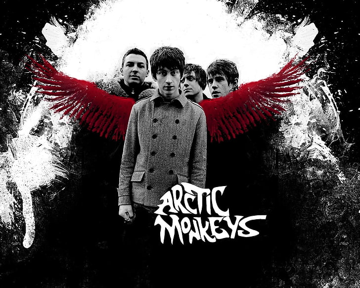 Arctic Monkeys tapet, arctic apor, grupp, medlemmar, vingar, grafik, HD tapet