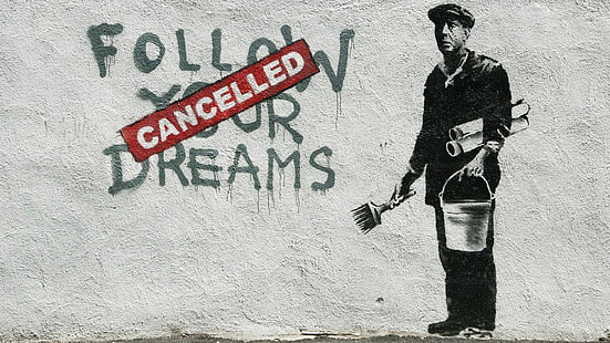 Perfil de mural de pared con temas de hombre, Banksy, graffiti, pintura, hombres, tipografía, Fondo de pantalla HD HD wallpaper