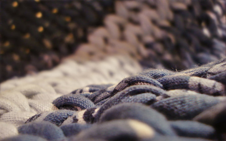 черно-бял плетен текстил, шнурове, въжета, макро, плат, HD тапет