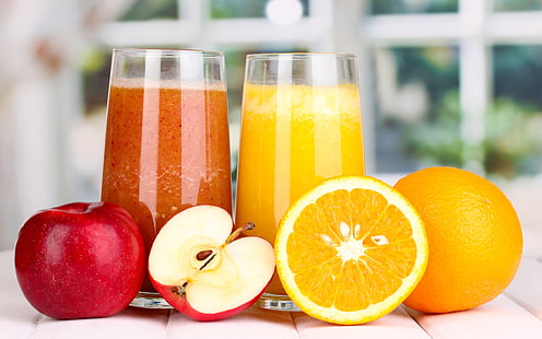 Хранителни сокове, ябълки, портокали, червени ябълки и портокалови плодове, хранителни, сок, ябълки, портокали, HD тапет HD wallpaper