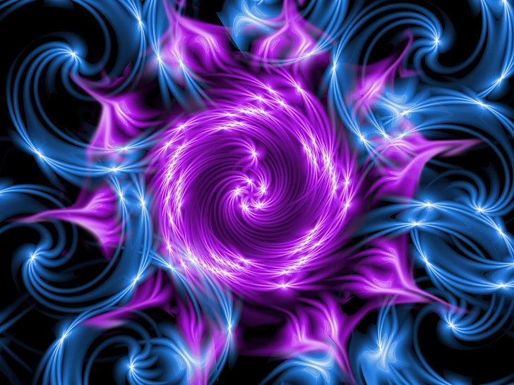 purple and blue background, fractal, rotation, pattern, light, neon, HD wallpaper