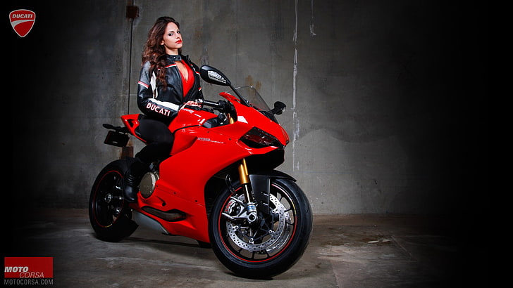 les femmes avec des vélos, Ducati 1199, moto, Fond d'écran HD