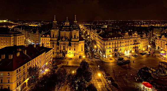 bâtiment de la ville, prague, république tchèque, ville, nuit, Fond d'écran HD HD wallpaper