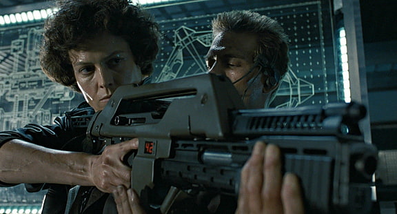 Alien, Aliens, Actor, Actress, Aliens (Movie), Celebrity, Ellen Ripley, Rifle, Sigourney Weaver, Woman, HD wallpaper HD wallpaper