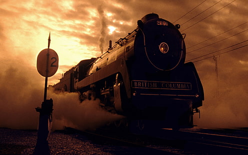 tren, vintage, locomotora de vapor, cables, señal, fotografía, vehículo, Fondo de pantalla HD HD wallpaper