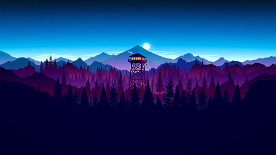 خلفية برج المراقبة البني ، بدون عنوان ، Firewatch ، الليل ، الغابة ، الطبيعة ، المناظر الطبيعية، خلفية HD HD wallpaper