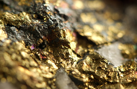 macro, roca, bokeh, oro, mineral, Fondo de pantalla HD HD wallpaper