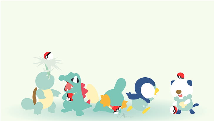 Pokémon, Mudkip (Pokémon), Oshawott (Pokémon), Piplup (Pokémon), Squirtle (Pokémon), Totodile (Pokémon), Tapety HD