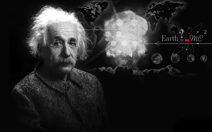 ภาพประกอบของ Albert Einstein พร้อมการซ้อนทับข้อความใบหน้าพื้นหลังสูตร Albert Einstein นักฟิสิกส์นักทฤษฎีนักวิทยาศาสตร์, วอลล์เปเปอร์ HD