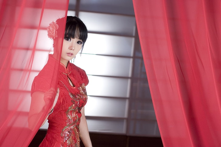 치파오, 중국식 드레스, 아시아, 여성, 모델, 한국어, 치파오, 임수연, HD 배경 화면